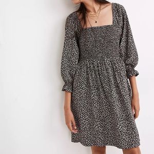 Madewell Lucie Elbow-Sleeve Smocked Mini Dress in Parisian Ditsy NWT